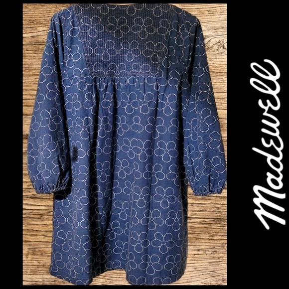 Madewell Quilted Tie Front Bib Dress in Indigo Floral - Picture 2 of 7